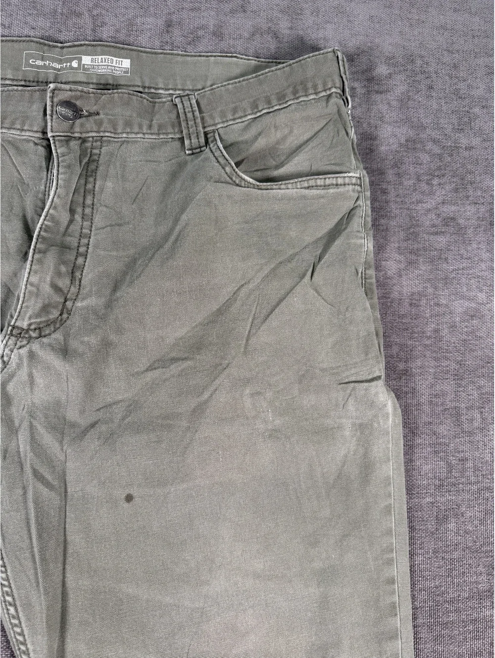 Carhartt Relaxed Fit Olive Green Work Pants, Size 38x30